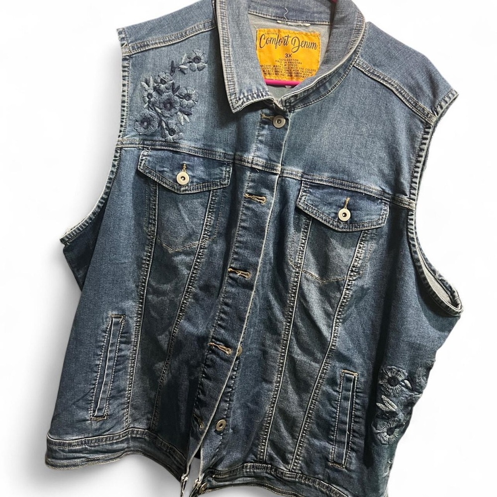 Comfort Denim Embroidered Blue Denim Vest Size 3x